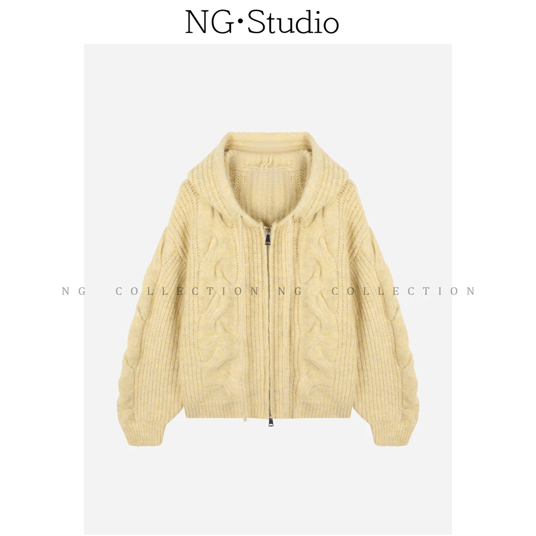【NG·Studio】宽松慵懒针织连帽拉链外套毛衣预NGQ5MY3880A