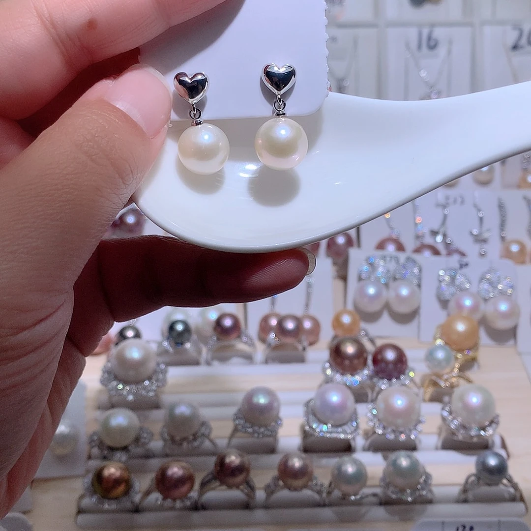 淡水珍珠耳饰银S925镶嵌CC11mm