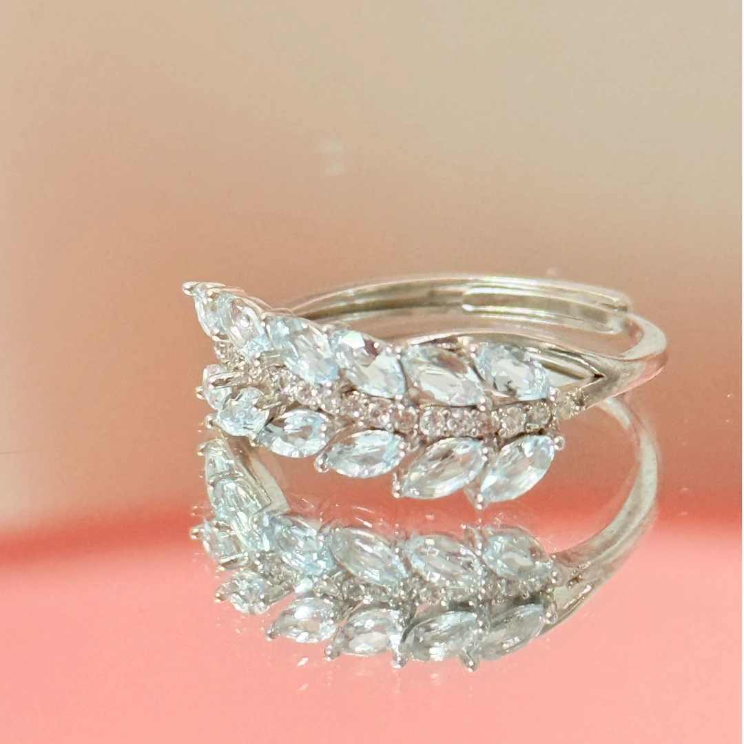 海蓝宝石开口戒橄榄枝叶多样性K+