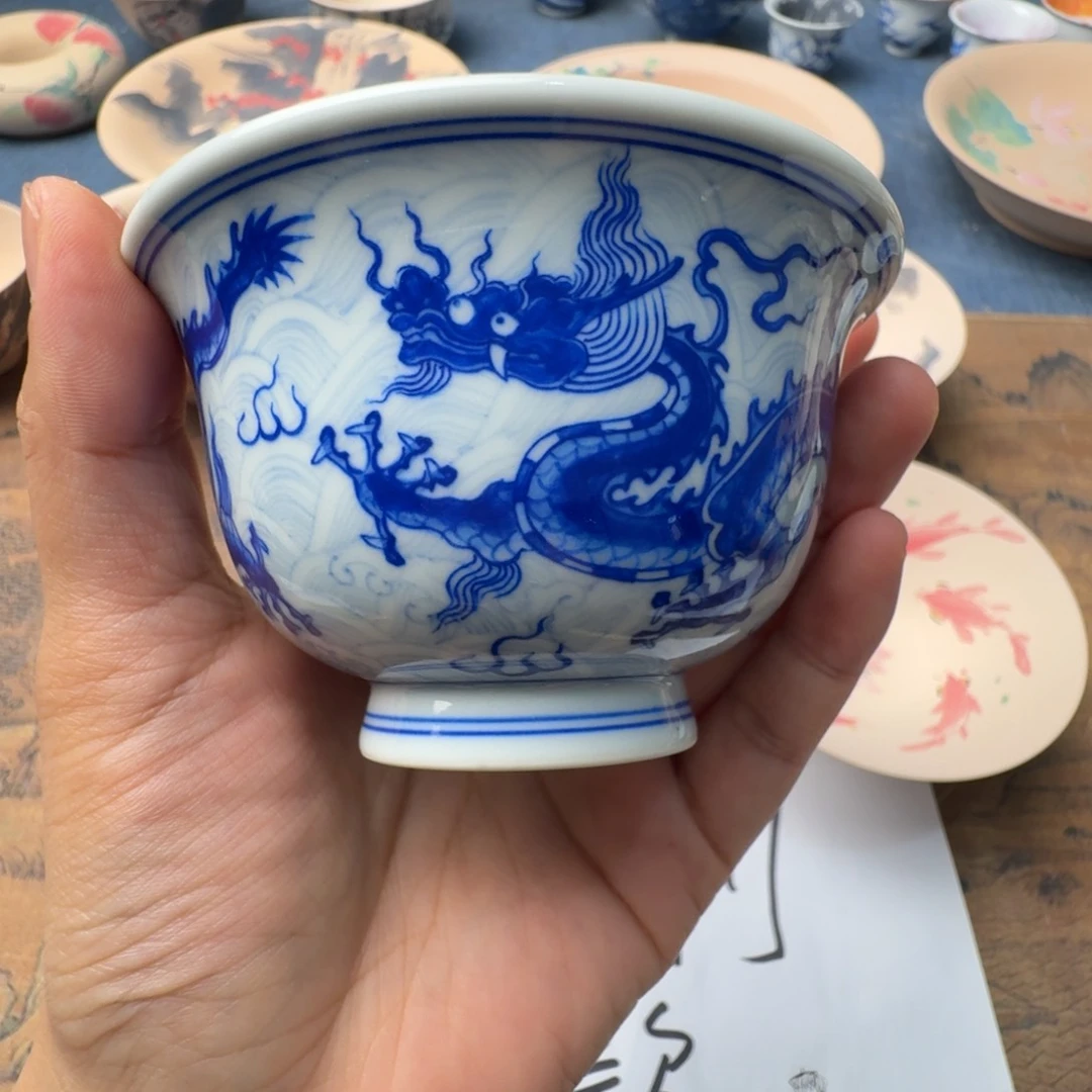 青花双龙手工手绘