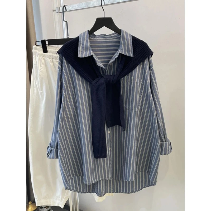 法式洋气300斤超大码披肩两件衬衣2025秋季男女慵懒休闲翻领衬衫