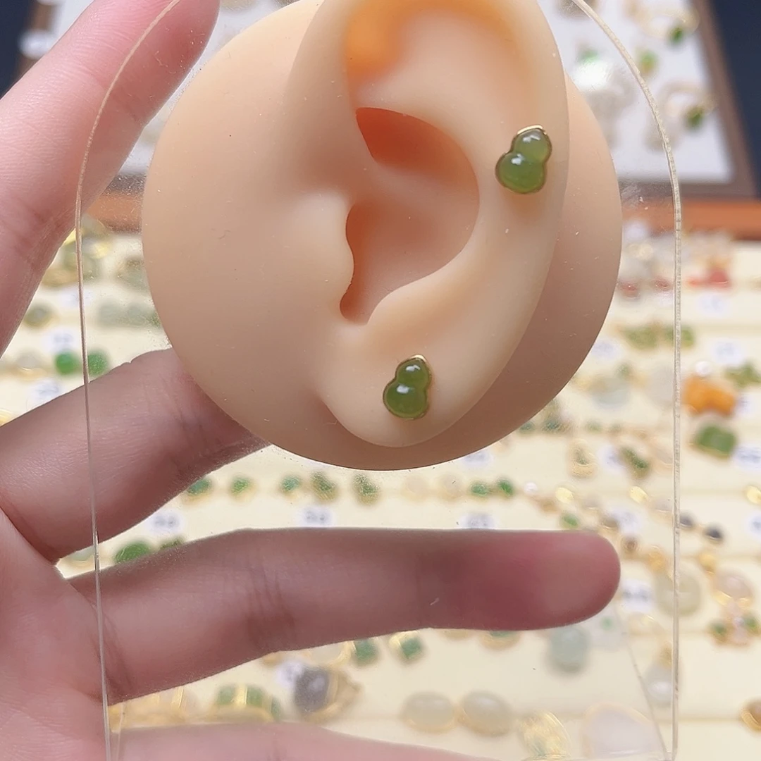 和田玉银S925镶嵌耳饰