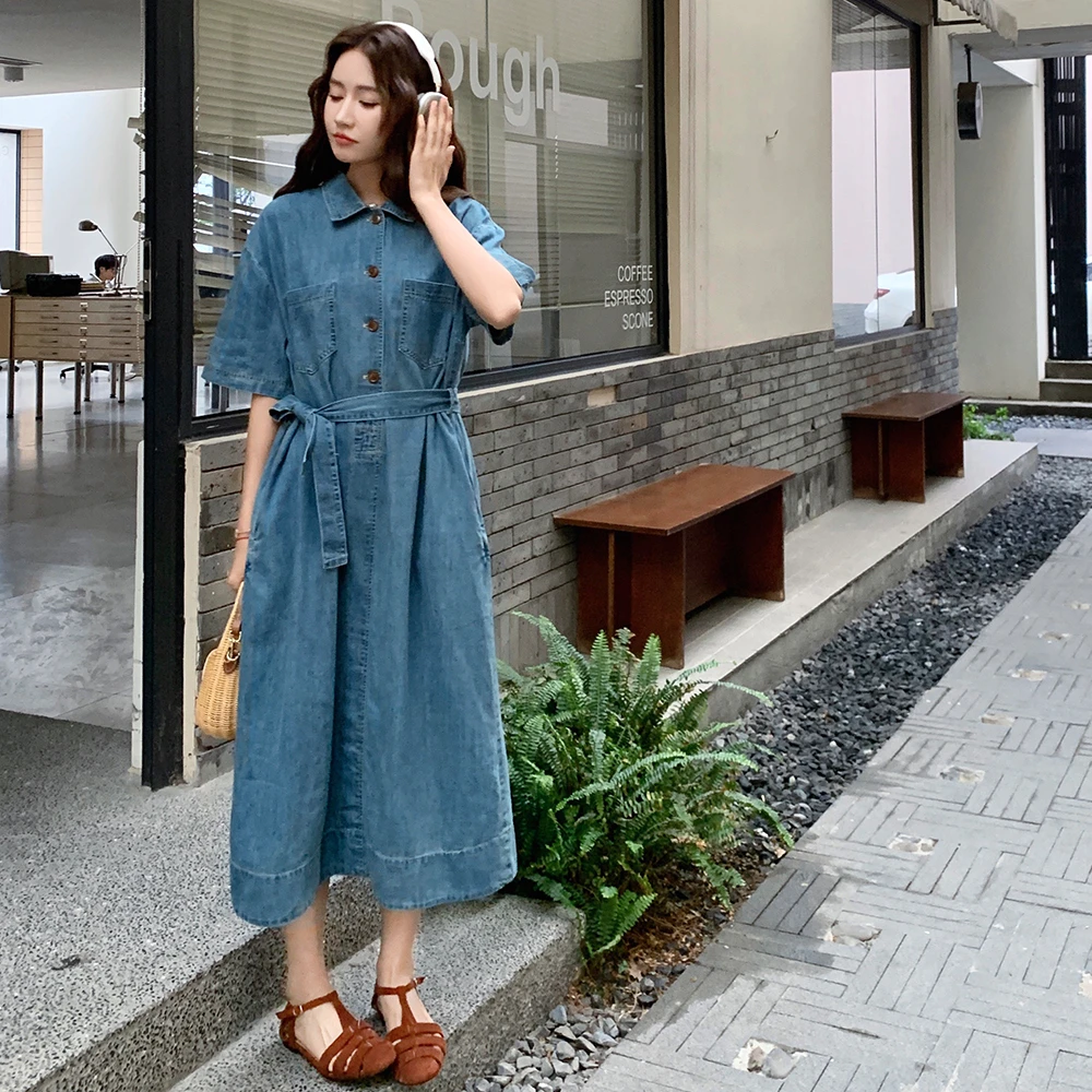 1221-1230长裙常规袖纯色夏季湖水蓝连衣裙(非主图款）