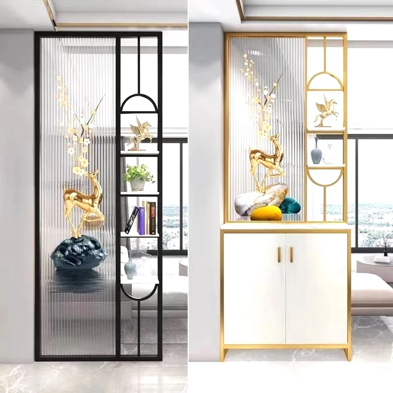 定制不锈钢铁艺屏风隔断彩绘艺术钢化玻璃客厅入户玄关卫生间置物