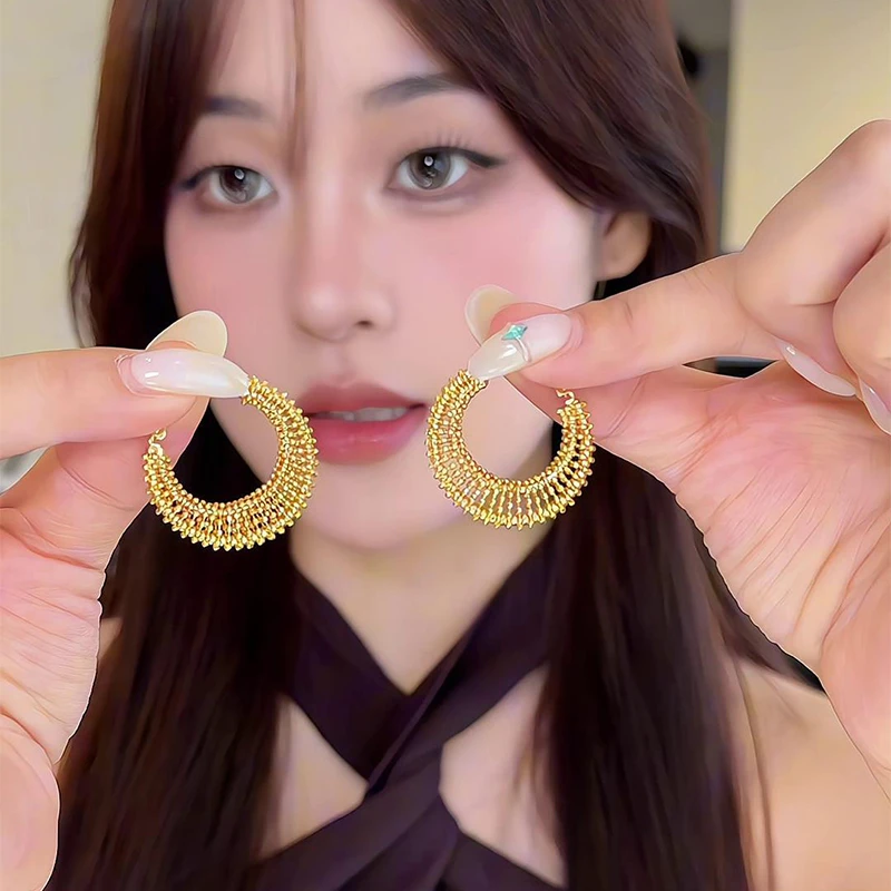 铜合金耳饰 金色编织环形耳扣 时尚复古精致耳环新款耳饰