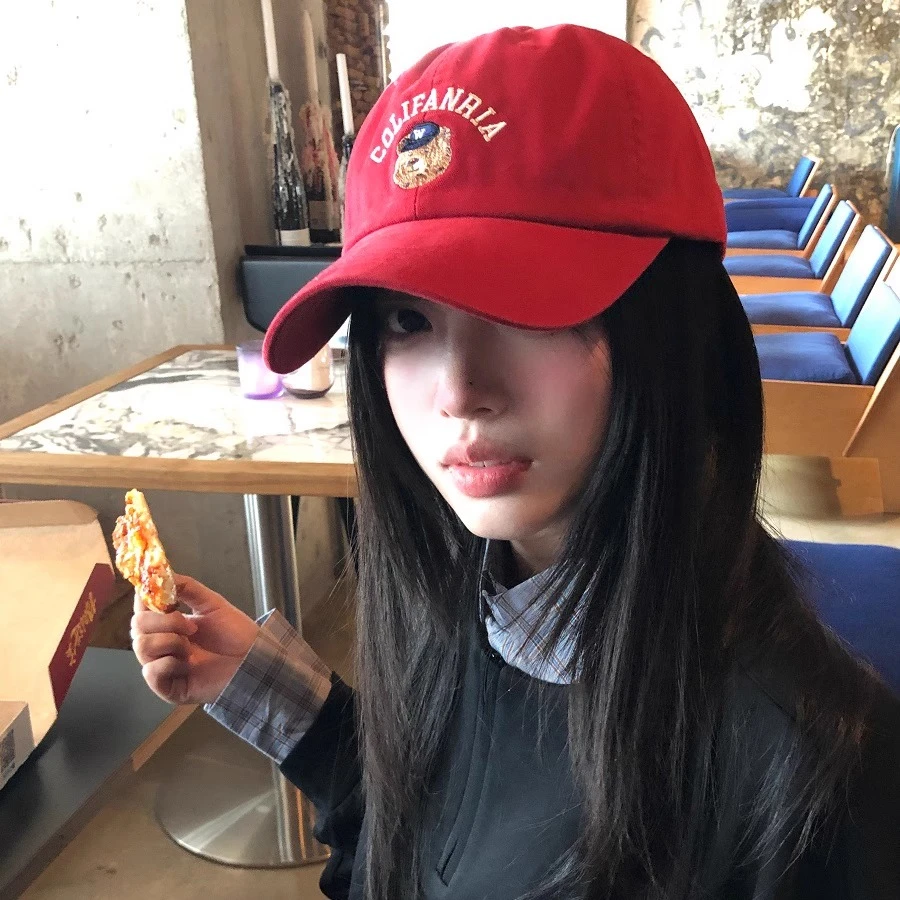 新款大头围小熊鸭舌帽女韩版百搭显脸小红色棒球帽春夏遮阳帽子潮