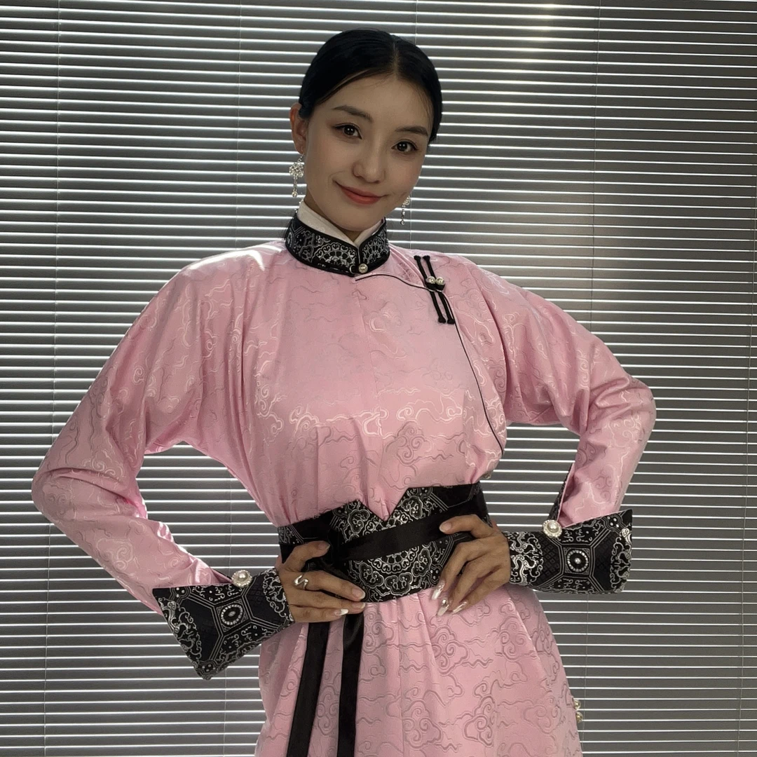 【丝棱锆】糖果色马蹄袖蒙古袍无里衬民族服装