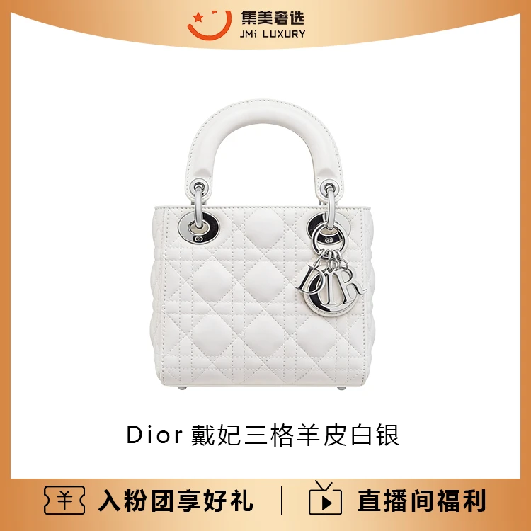 99新 DIOR/迪奥 Dior戴妃三格羊皮白银时尚包/AM8166代卖服务