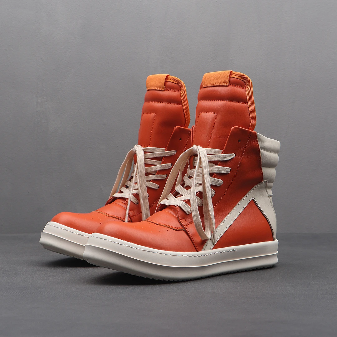 真皮马丁靴男款头层牛皮大码46-48靴子秋冬新款轻奢风爱玛橙色男