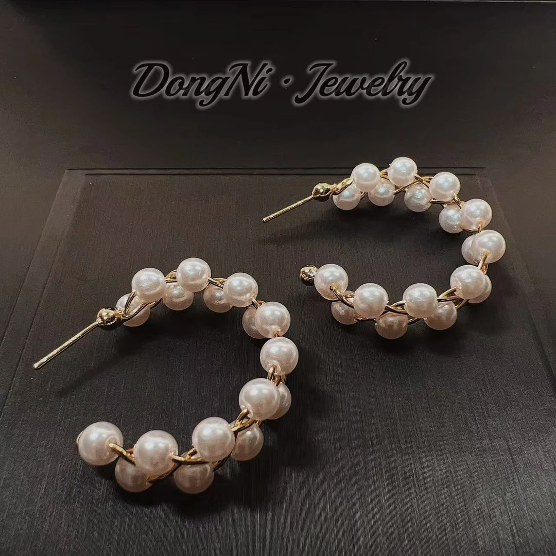 铜合金仿珍珠耳饰 E038「珠珠缠绕」轻奢韩系甜美珠珠耳圈耳饰