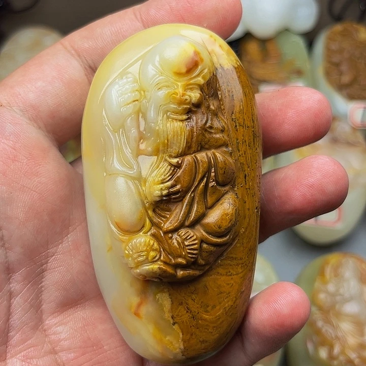 石材寿星方解石手把件