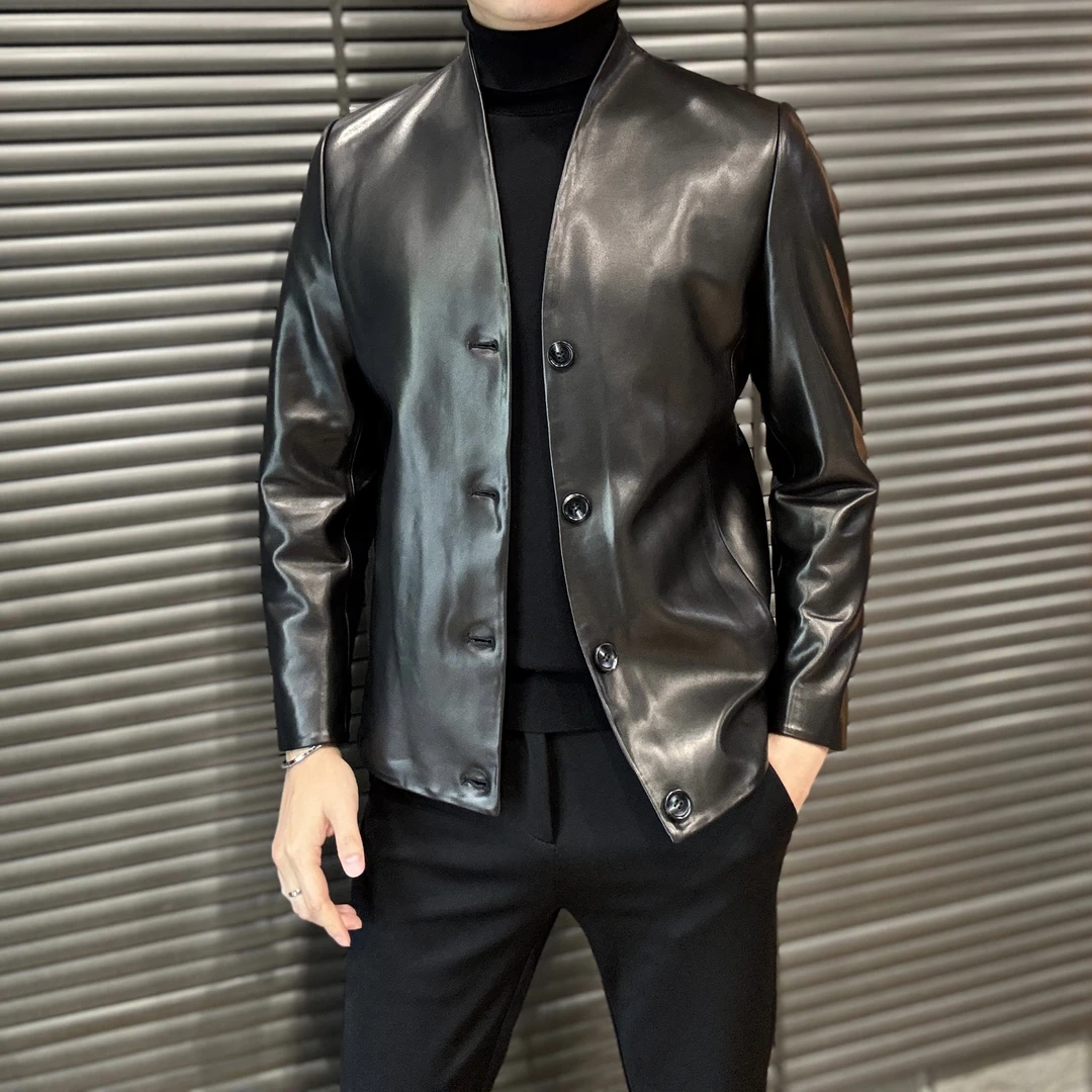 小雨男装｜皇家·捷豹原创设计感羊皮皮衣立领时尚感真皮夹克L