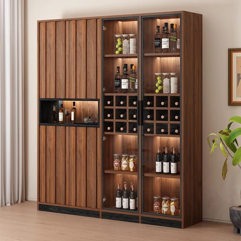 酒柜现代简约轻奢高档钢化玻璃门展示柜家用靠墙收纳柜实木餐边柜