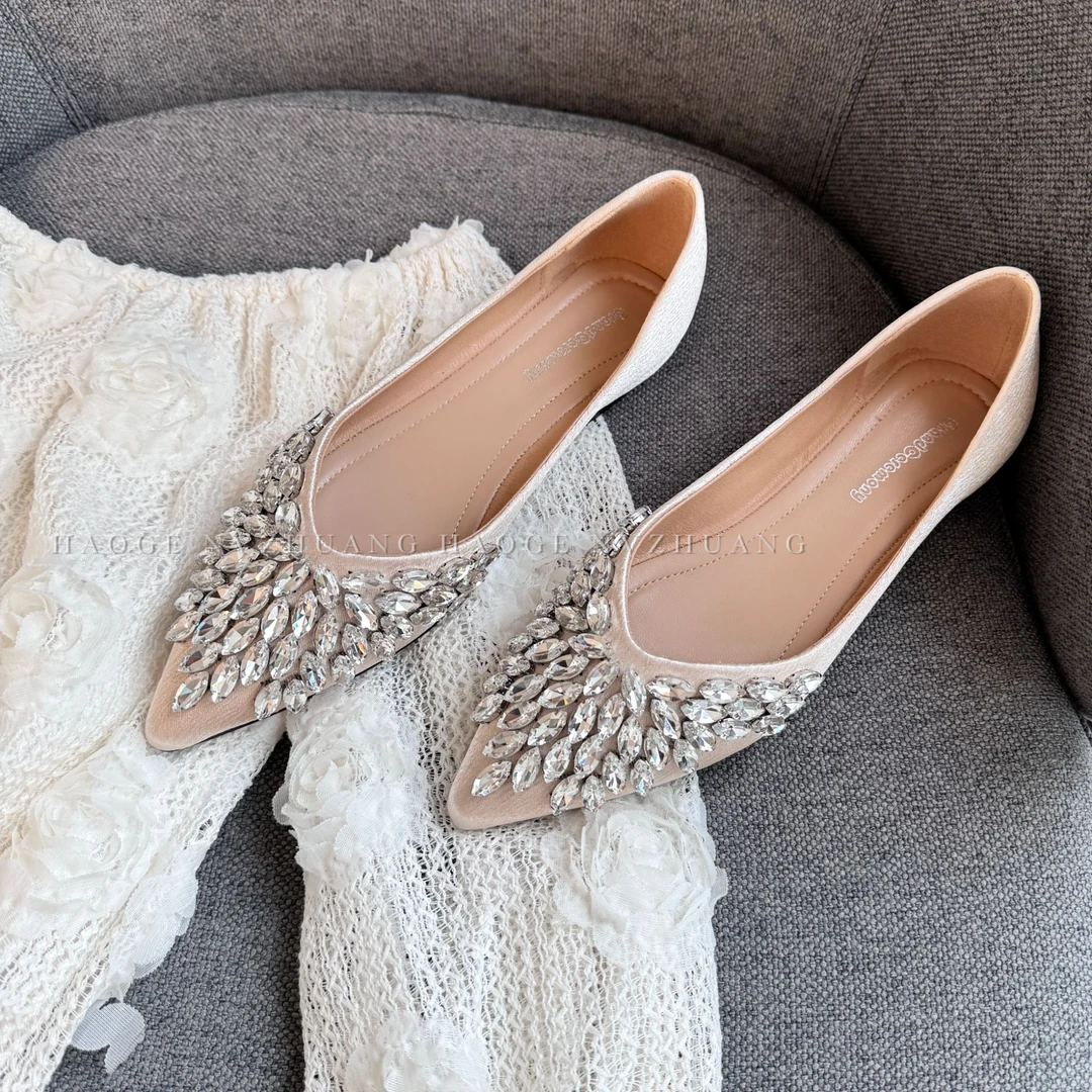 【冰冰好物】平底单鞋女夏2025新款尖头浅口软底一脚蹬水钻仙女瓢鞋