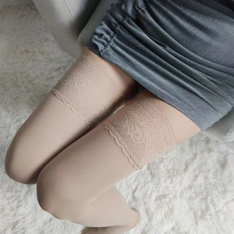 春夏天鹅绒丝袜硅胶防滑超长筒袜80d微透加长大码哑光蕾丝高筒袜