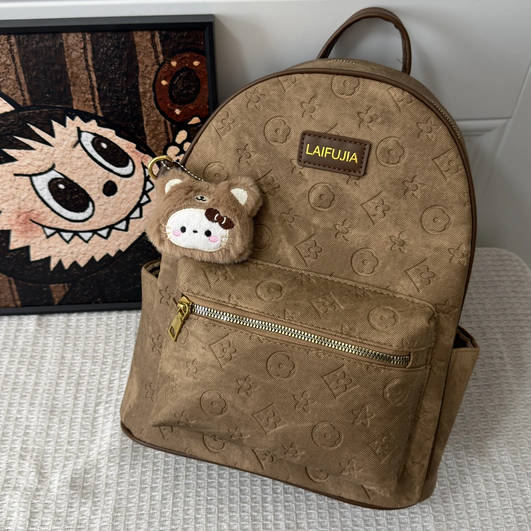 简约晕染风百搭压痕工艺大容量双肩(可放a4）