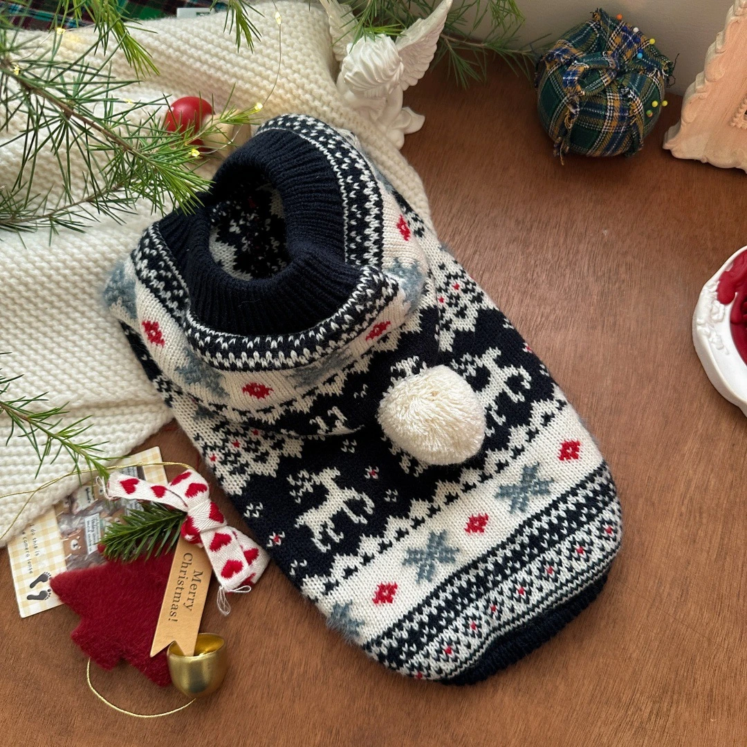 宠物狗狗圣诞毛衣连帽子保暖衣服秋冬服装泰迪比熊雪纳瑞博美猫咪