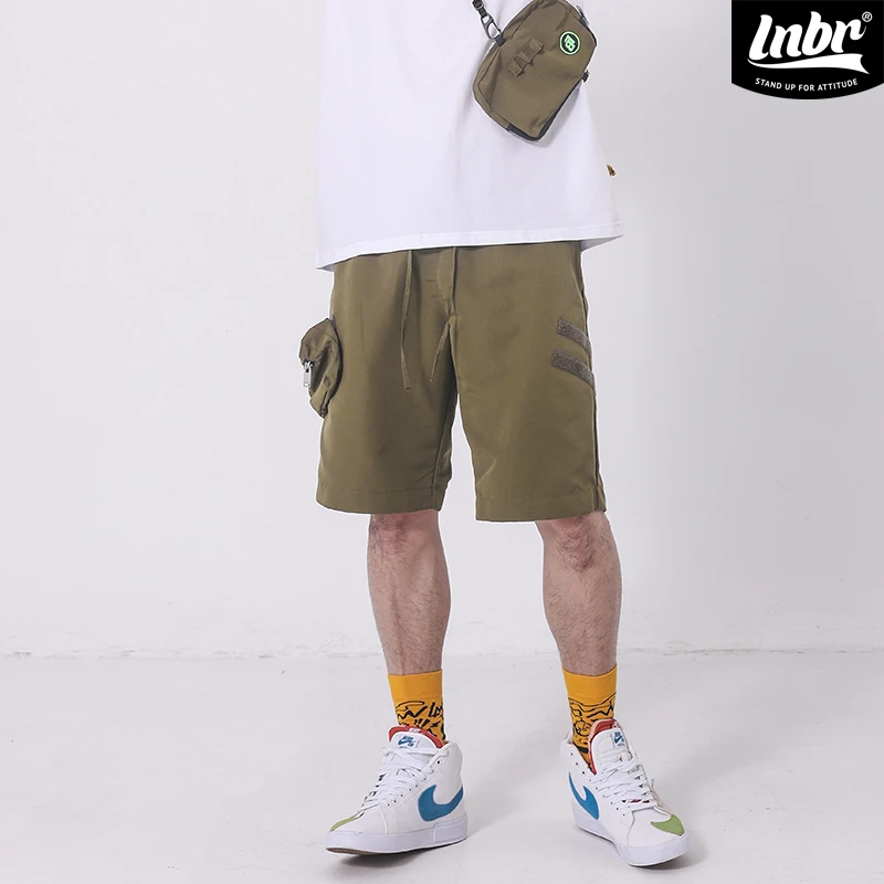 LNBR熊电新品可拆卸包休闲短裤嘻哈高街宽松工装短裤男五分裤大码