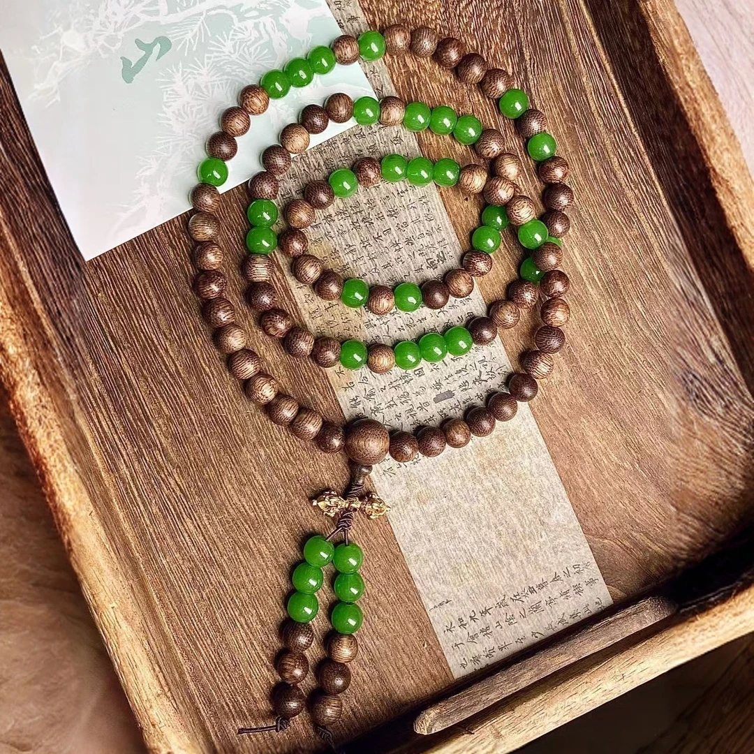 增香沉香木 8MM绿珠挂脖（无礼盒） ZLBH-0193