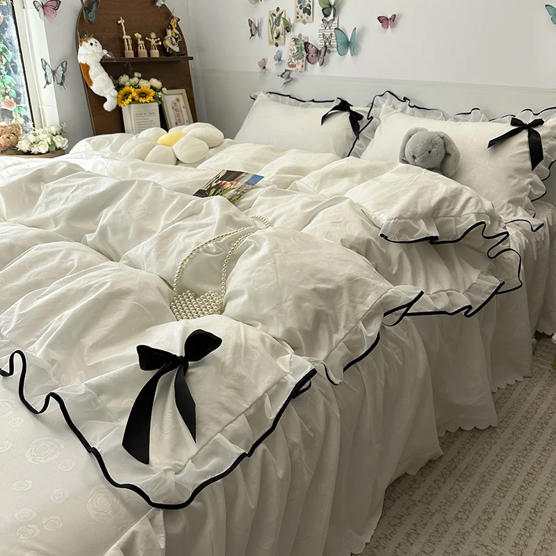 韩版公主蕾丝床裙四件套网红少女心荷叶花边被套床上用品三件套