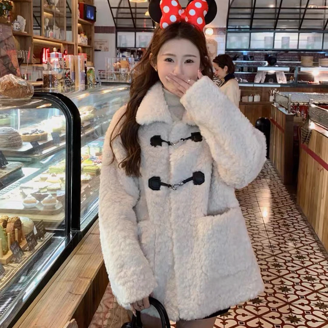 大码女装韩系大朵毛加厚奶fufu毛毛外套女皮毛一体毛大衣秋冬