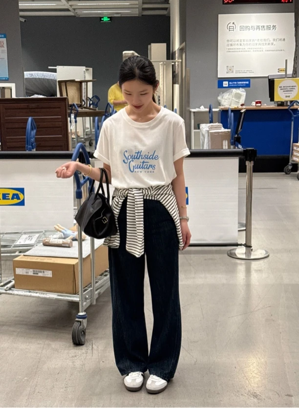 DDY～老钱风系列/有调性细长直弯刀牛仔裤