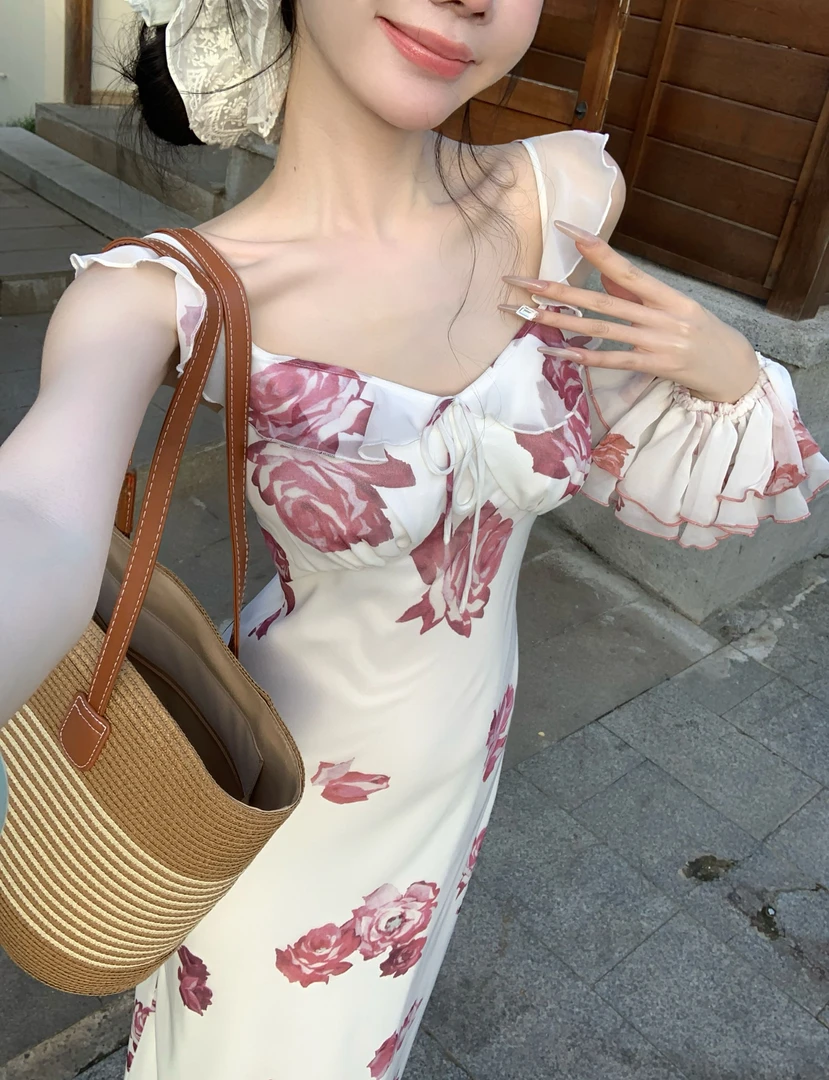 【雅乔定制】托斯卡纳玫瑰高定版 印花吊带真丝连衣裙DYZY-25027531