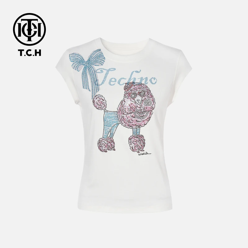 TCH私服烫钻工艺时尚休闲百搭气质舒适T恤女T75B10E5179轻奢tch