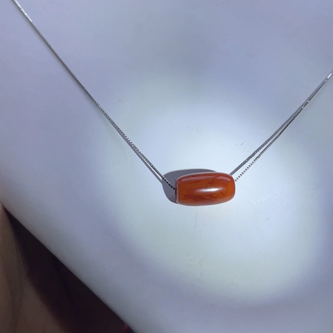 南红玛瑙银S925镶嵌川料南红满肉火焰纹桶珠锁骨链套装7mm