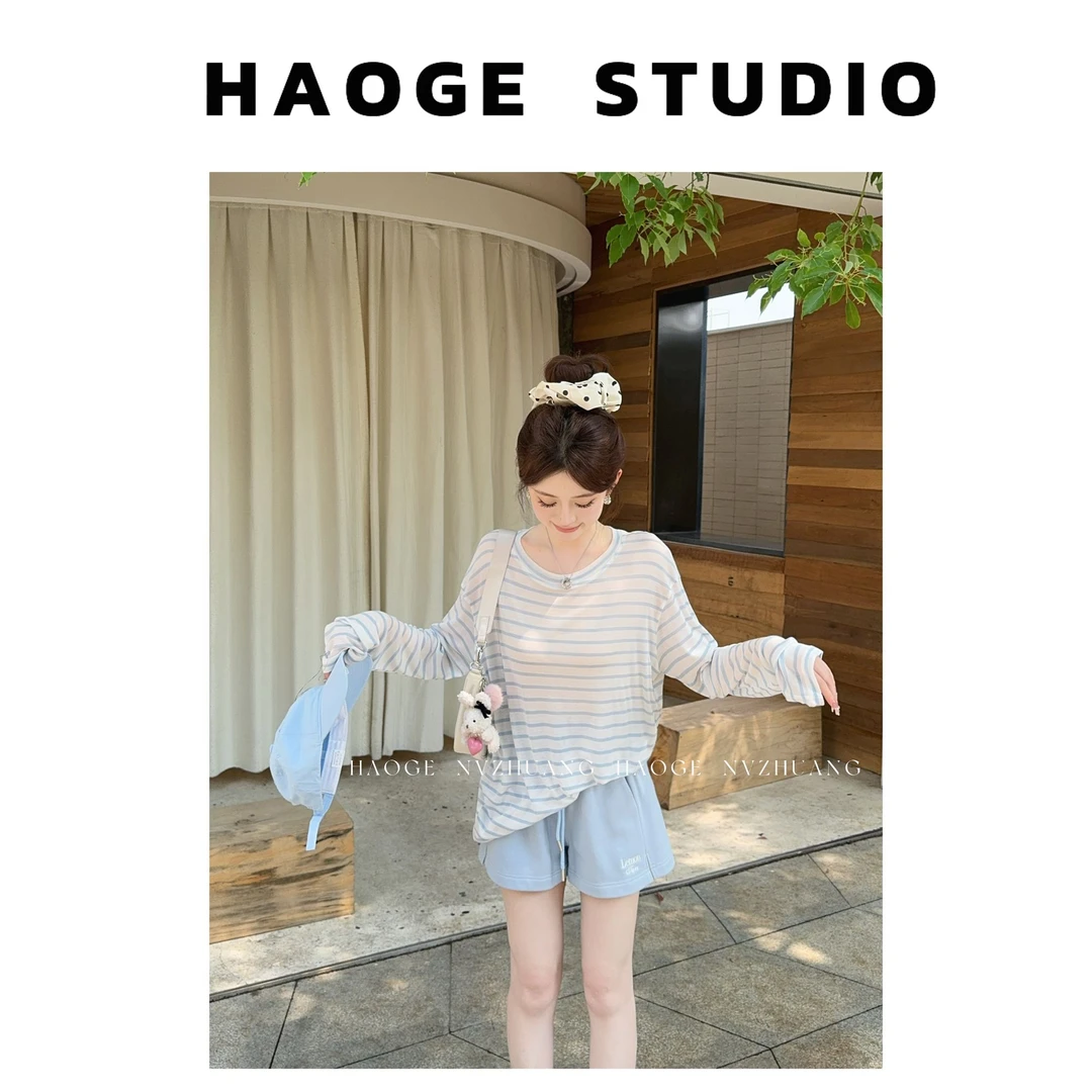 浩哥严选●海滨条纹T恤预X5TX0538A时尚夏季薄款宽松版沙滩设计感