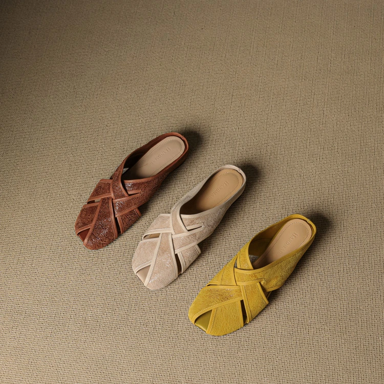 2025新款夏季镂空包头透气软底编织浅口复古女款半拖鞋包头拖百搭