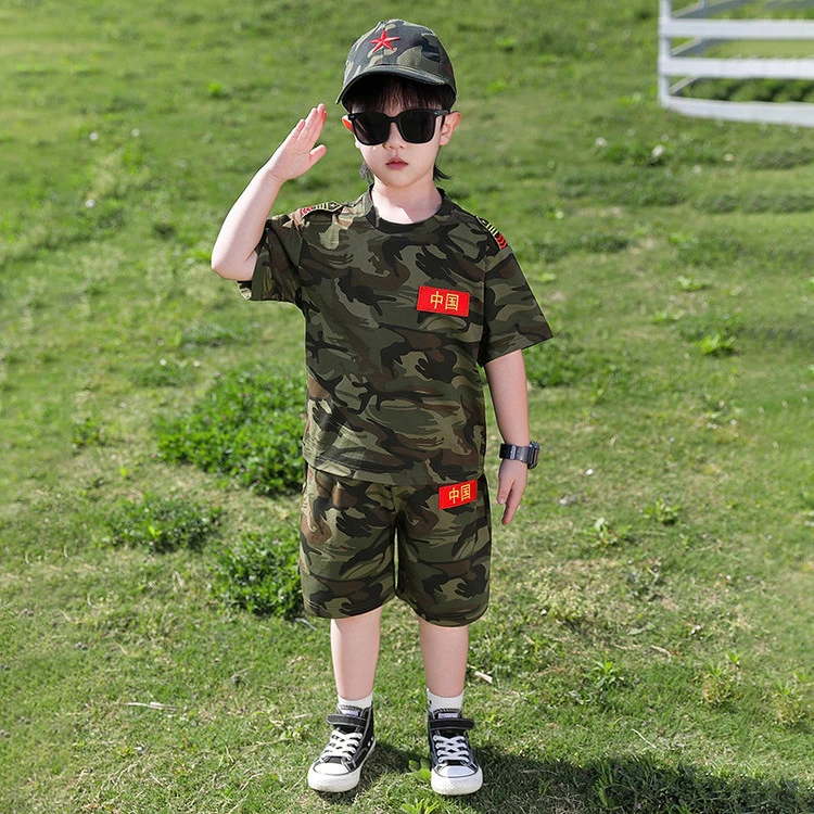 男童2025军训休闲风演出服迷彩套装女童中大童夏季男孩帅气夏装
