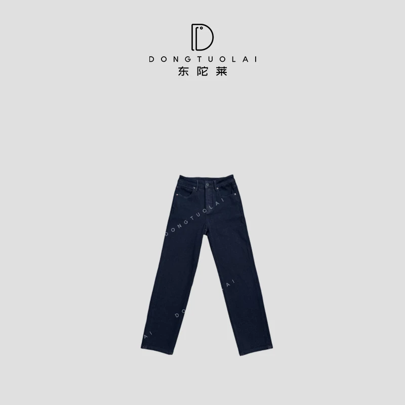 《发小裤》裤子蓝色直筒时尚休闲百搭宽松水洗设计师显瘦秋冬复古