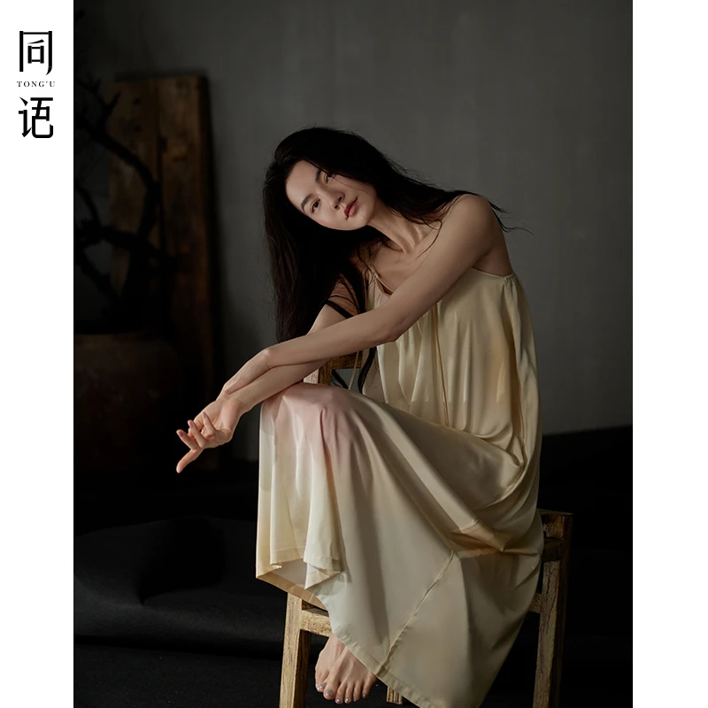 同语冰丝睡裙女款25年夏季凉感吊带睡衣带胸垫性感睡裙薄款家居服