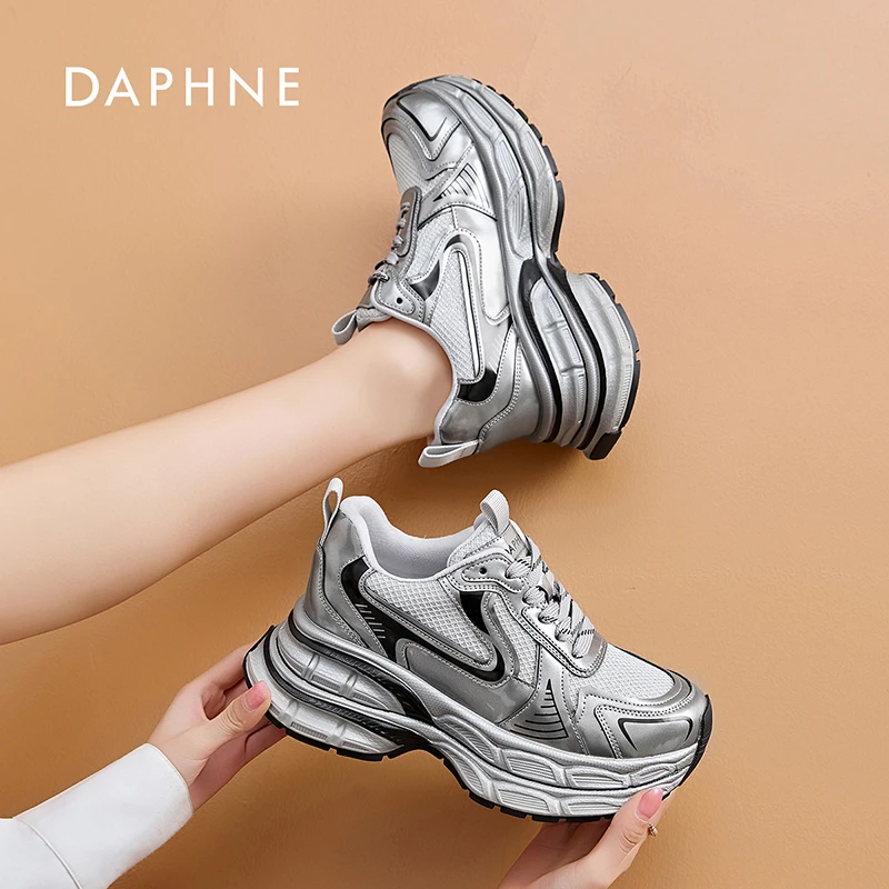 Daphne/达芙妮女鞋2025春季老爹鞋厚底休闲网面百搭增高6549 D