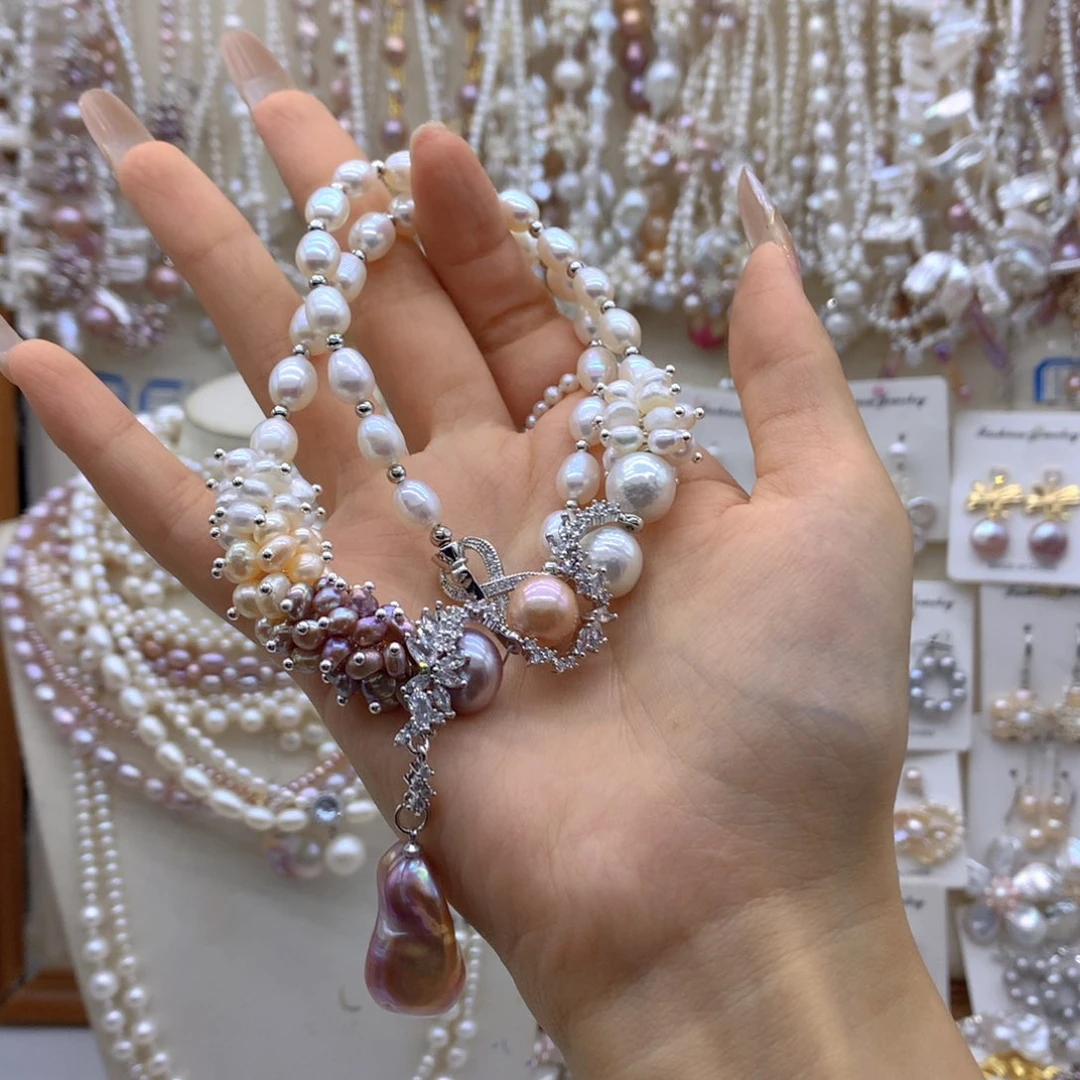 い***黄合金淡水珍珠耳饰项链