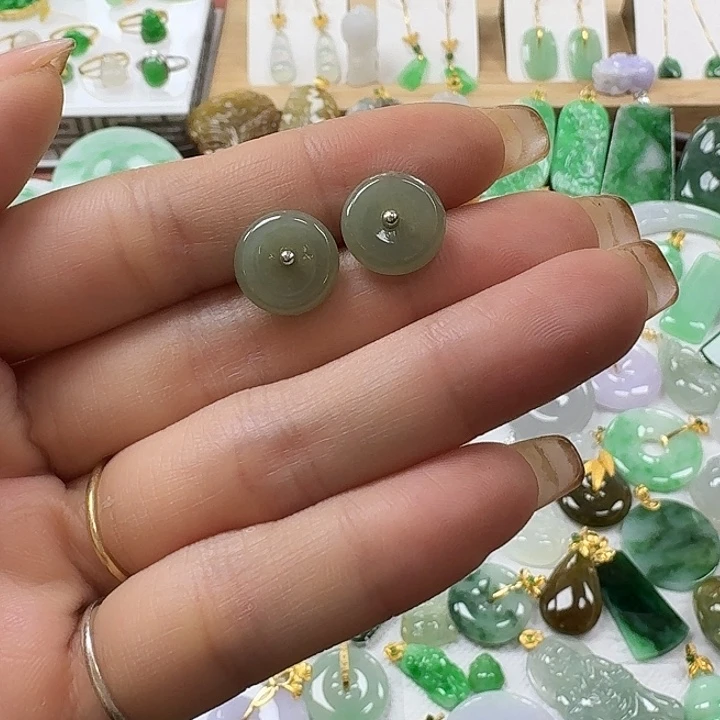 翡翠未镶嵌颈饰平安扣耳钉