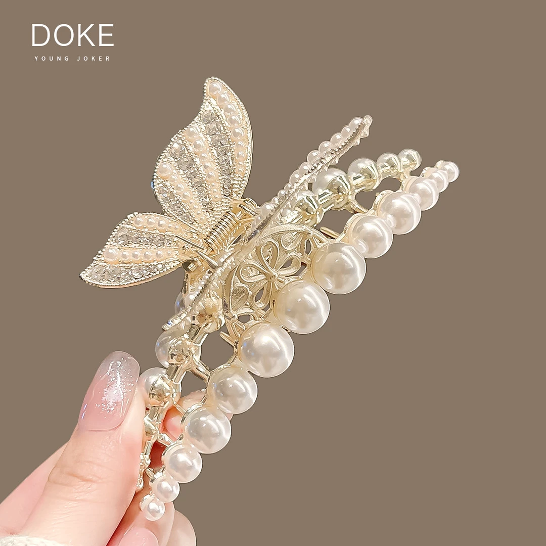 超仙蝴蝶贝珠抓夹夏季甜美可爱发夹女后脑勺大号夹子发抓头饰