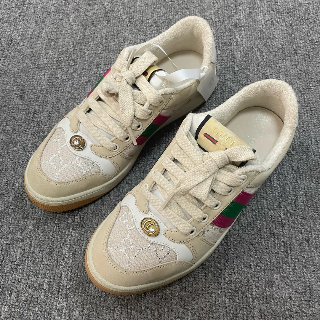 95新 GUCCI/古驰 Screener脏脏鞋系带平底低帮板鞋36.5码/6336