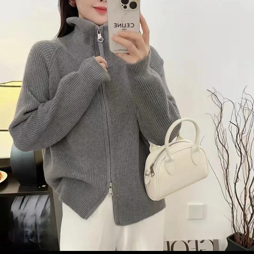 2025春款上新时尚针织高领休闲纯色秋冬百搭针织开衫女T803