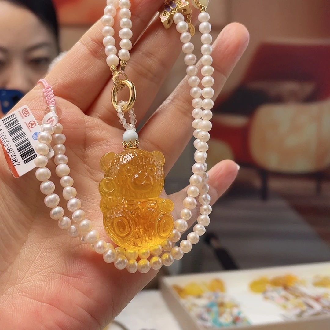 蜜蜡银S925镀金镶嵌裸石琥珀吊坠