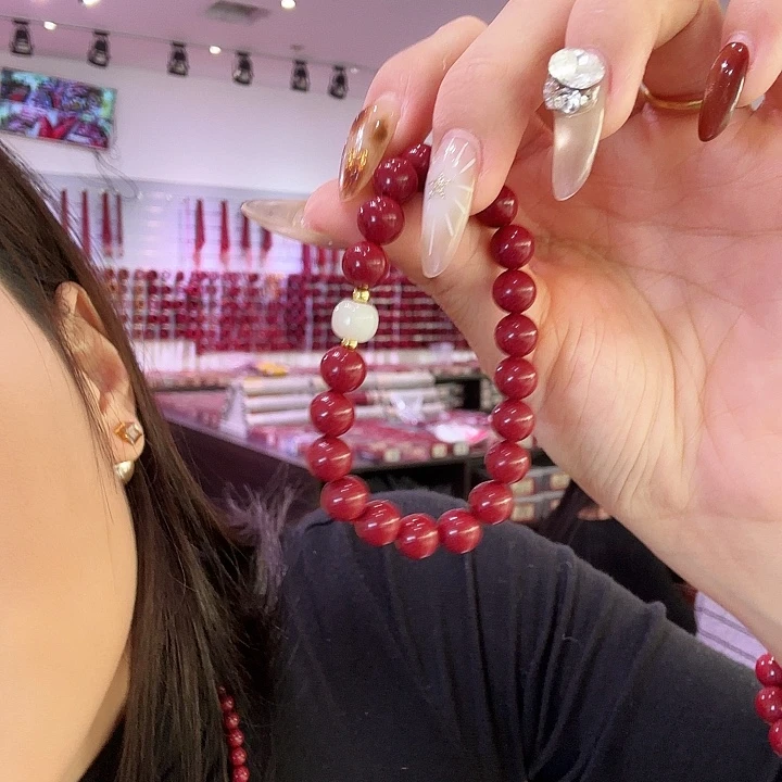 天然辰砂8mm白玉紫金