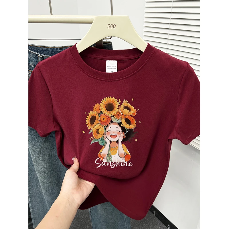 洋气趣味印花t恤女正肩短袖夏季新款韩版时尚气质上衣圆领打底衫