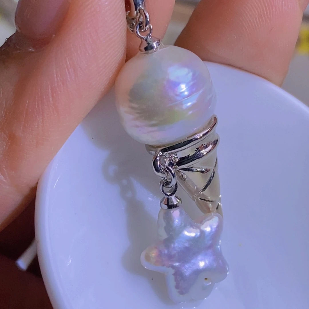 银S925镶嵌天然淡水珍珠淡水珍珠