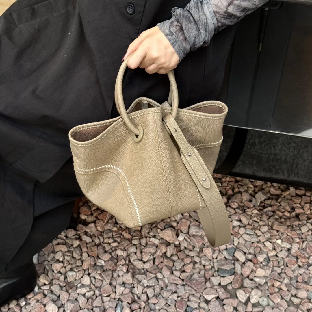 ZEUGEE【圆手环慵懒菜篮子】头层牛皮小众手提真皮单肩斜挎包 通勤