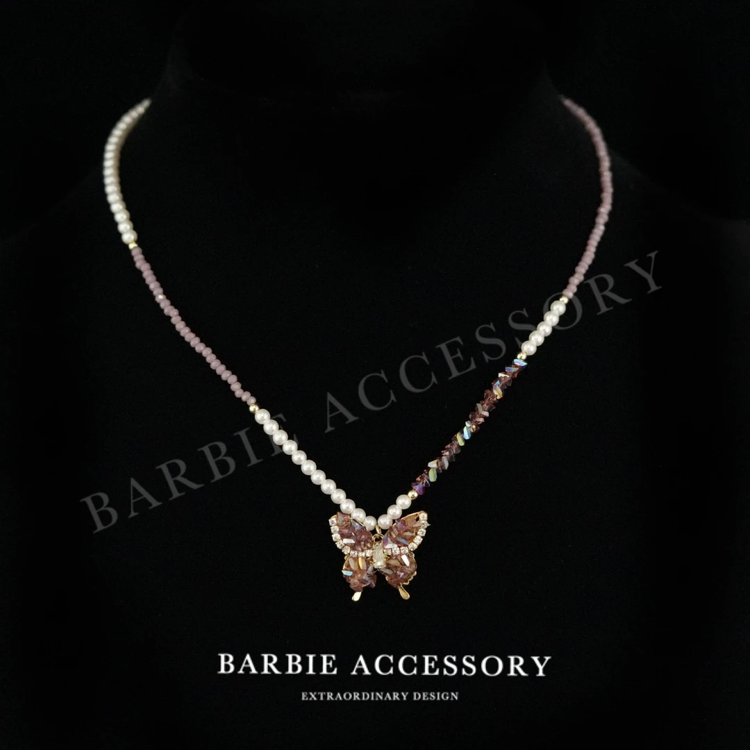 铜合金合成锆石项链 【蝶艺之镜】手工既视设计款高级感绝美项链