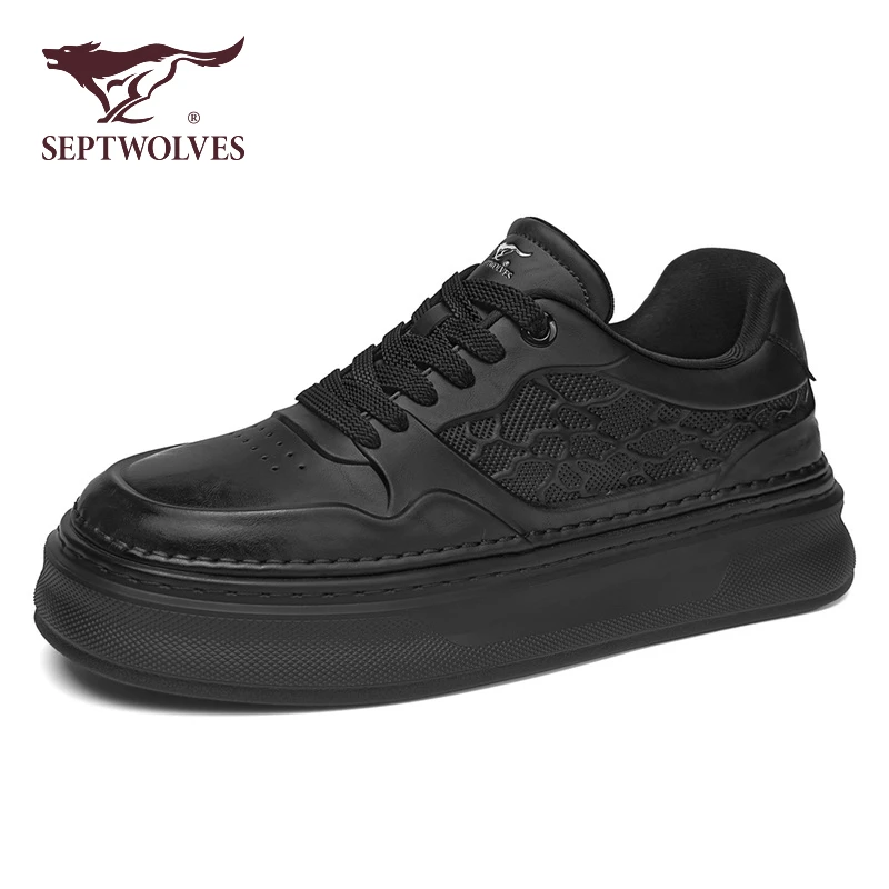 七匹狼秋季2025新款男鞋全黑色厚底板鞋男款内增高时尚百搭休闲鞋