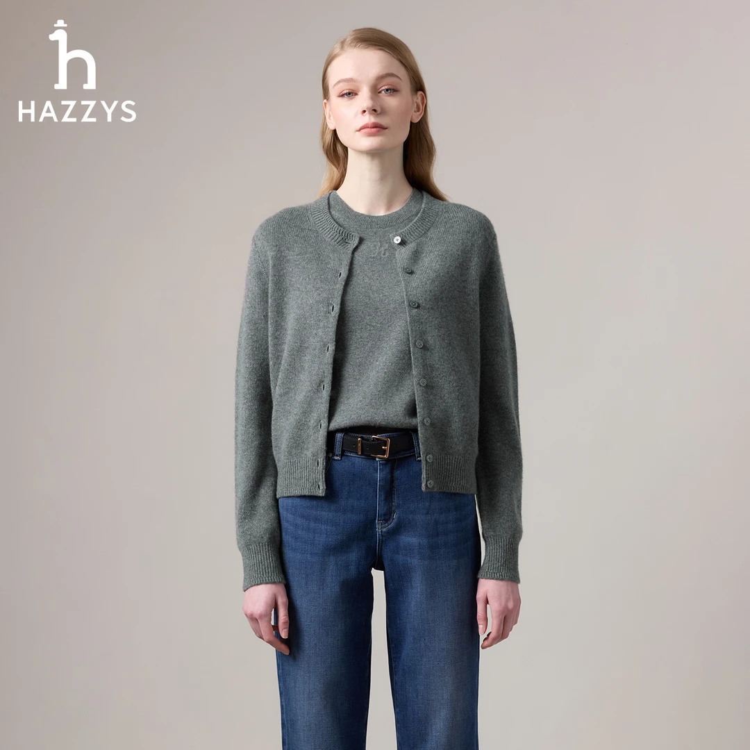 【商场同款】HAZZYS哈吉斯秋季女士休闲羊绒衫百搭气质毛衣针织开衫