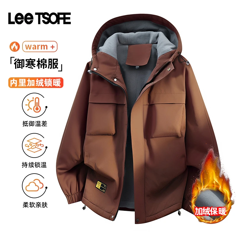 LEE TSOFE2025冬季男时尚复古工装连帽棉服加厚保暖百搭休闲棉衣