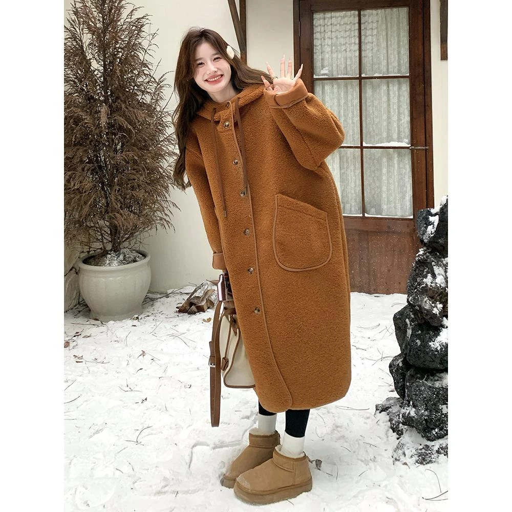 加厚皮毛一体羊 羔毛大衣女2025冬季新款超好看连帽保暖颗粒绒外